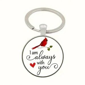 Red Cardinal Keychain with “I am always with you” phrase, NEW